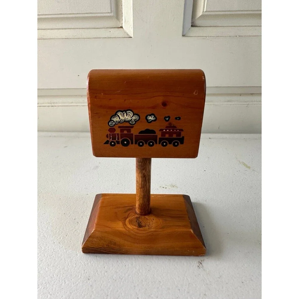 Jenny & Jan's Crafts Vintage Wooden Mailbox Train Postage Stamp Roll Dispenser